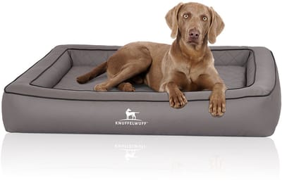 Knuffelwuff orthopedisch hondenbed van met laser doorstikt kunstleer Hampstead 85 x 65cm grijs