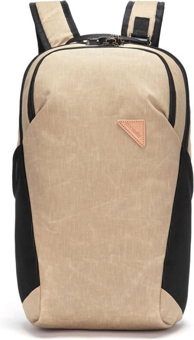 Pacsafe Vibe Backpack - 20 L - Rugtas - RFID-blokkerend - Geschikt voor 13-inch laptop - PopNLock veiligheidsclip - Rugzak - Beige