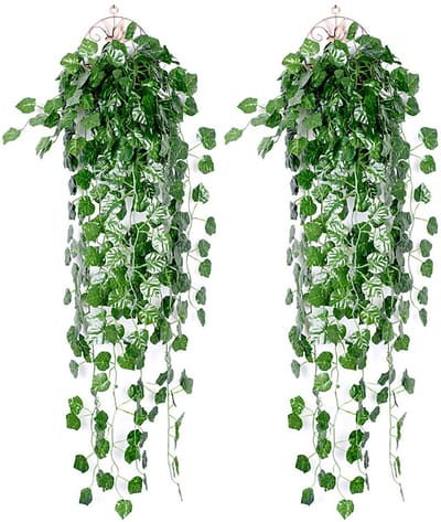 kunstmatige klimop slinger, 2 stuks, kunstmatige wijnstok, groene bladeren, kunstplanten, hangplant, voor thuis, keuken, tuin, kantoor, bruiloft, wanddecoratie