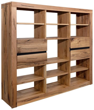MASSIVMOEBEL24.DE wilde eik / moseik open kast blank massief hout 160x36x140 cm (BxTxH) geolied gemonteerd MONTREUX volledig massief #043