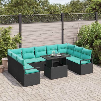 vidaXL - Tuinbank - Set - 10 - st - 9-Aantal - zitplaatsen - Zwart - en - Blauw