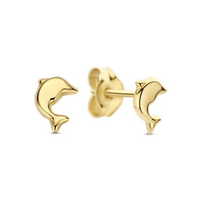 New Bling 9NBG-1056 – Gouden Oorbellen Dames – Oorknopjes Dolfijn – 14K Goud – 4,5 mm – Cadeau voor Vrouwen