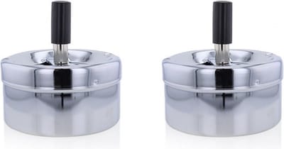 2x stuks ronde draaiasbak/drukasbak chroom 9,5 cm - Terrasasbak - Stormasbak