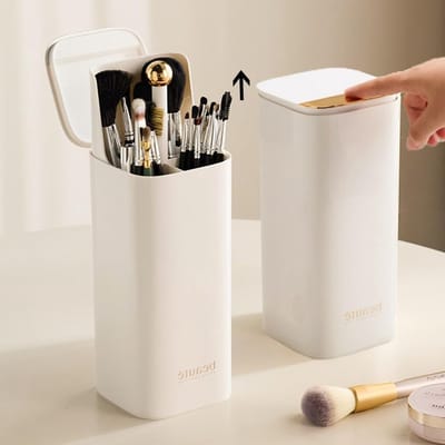 Automatische Make-up Borstelhouder met Deksel - Stofdichte Cosmetische Organizer voor Auto en Thuisgebruik