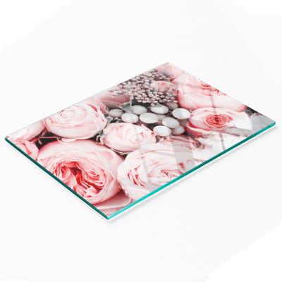 Keukenplank van gehard glas met decoratieve afbeelding van een bloemenboeket, 80x52 cm