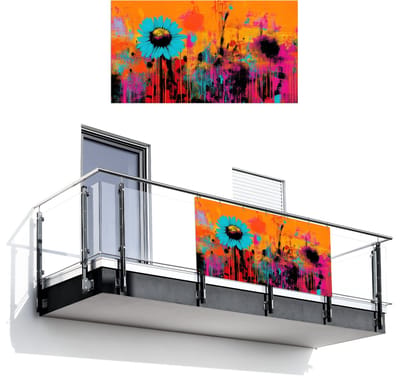 Balkonscherm 200x110 cm - Balkonposter Zonnebloemen - Abstract - Oranje - Balkon scherm decoratie - Balkonschermen - Balkondoek zonnescherm