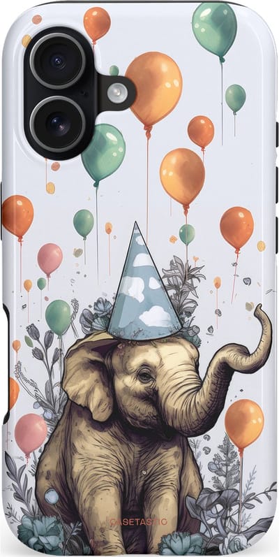 Casetastic hoesje geschikt voor Apple iPhone 17 - MagSafe - Dubbellaagse bescherming - Olifant Verjaardag - Fashion Case - Wit Lichtgrijs Taupe Donkergrijs