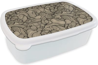 Broodtrommel Wit - Lunchbox - Brooddoos - Abstract - Lijn - Patronen - 18x12x6 cm - Volwassenen