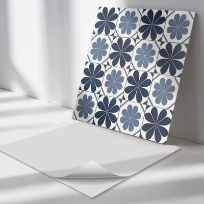 Wallfluent Vinyl Tegels - Bloemenpatroon op tegels Vinyl Tegels Zelfklevend - 30 cm x 30 cm - Marine PVC Tegels - 9 stuks - Vierkant PVC Tegels - Texturen Plaktegels - Zelfklevende Vinyltegels - Plaktegels Keuken en Badkamer