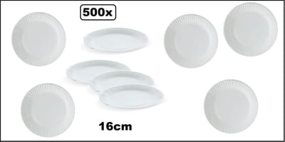 500x Bordje 16cm wit - Karton - Gebaks bord amuse tapas snack taart festival thema feest verjaardag wegwerp