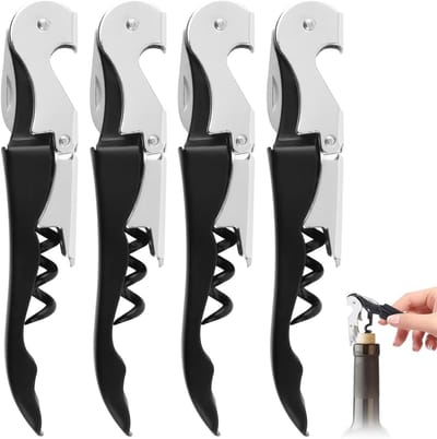 Professionele 3-in-1 Kurkentrekker, Flesopener en Capsule Cutter Set van 4 RVS Gereedschappen voor Thuisgebruik