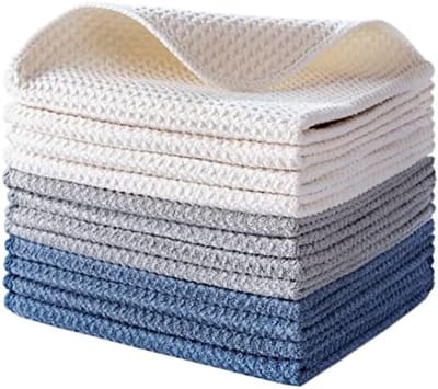 PromoHome Premium Microvezel Keukendoeken Set - 12 Stuks - Wafelpatroon - Ultra Absorberend - Donkerblauw - 31x31 cm - Geschikt voor Keuken, Huishouden en Auto