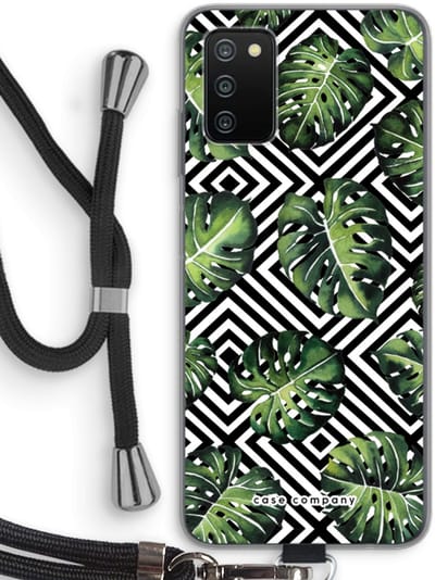Case Company® - Hoesje met koord geschikt voor Samsung Galaxy A03S hoesje met Koord - Geometrische jungle - Telefoonhoesje met Zwart Koord - Bescherming aan alle Kanten en Over de Schermrand