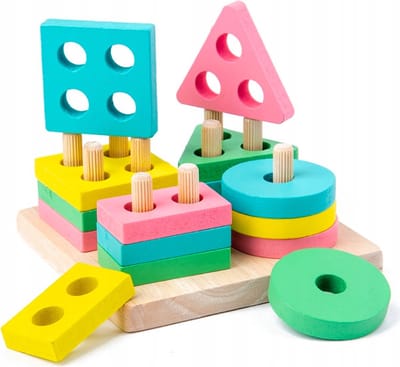 Playos® - Vormen Sorteerder - Vierkant - 4 Vormen - Vormenstoof - Houten Speelgoed - Sorteren - Montessori - Sinterklaas