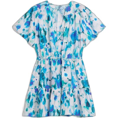Floral Print Tie Waist Dress Wo - Blue Dresses
