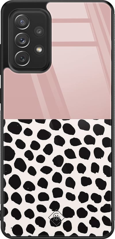Casimoda® hoesje - Geschikt voor Samsung Galaxy A52 5G - Stippen roze - Luxe Hard Case Zwart - Backcover telefoonhoesje - Roze