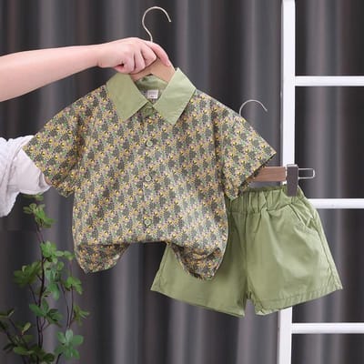 Tenues d'été Frère Sœur Garçon Enfant Chemise Casual à Fleurs + Short 2 pièces Fille Ensemble à Fleurs 5T gray
