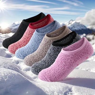 Daity 6-pack - damespantoffels van pluche fleece - antislip - zachte zool - warme winterhuisschoenen - machinewasbaar - comfortabel kerstcadeau