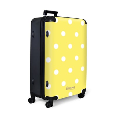 NoBoringSuitcases.com® - Koffer groot - Reiskoffer lichtgewicht - Gele achtergrond met witte stippen - Rolkoffer met 4 wielen - Grote trolley XL - 98 liter bagage