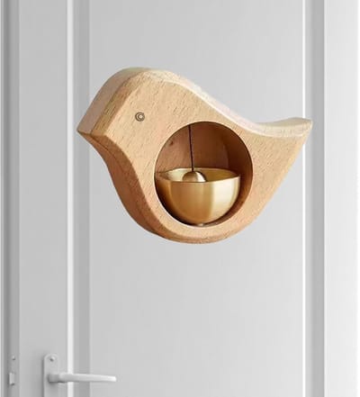 Deurklokje Hout - Winkelbel Vorm - Gasten Melder - Magneetbevestiging - 15 cm - Beige