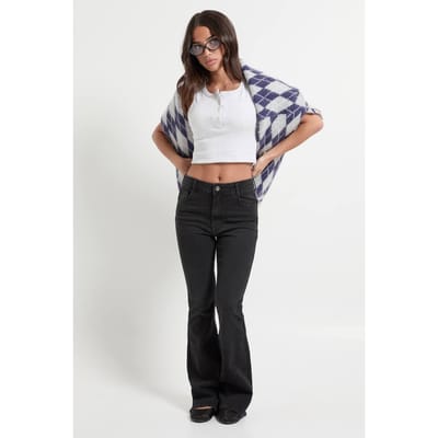 boohoo Dames Petite hoog getailleerde jeans die de billen liften en uitlopende pijpen hebben | Washed Black | Maat: 6
