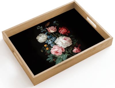 Dienblad hout 40x30 cm - Schootdienblad - Boeket - Kleurrijk - Klassiek - Borrelplank rechthoek - Plateau dienbladen