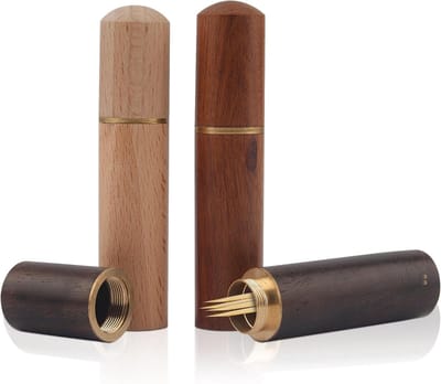 Set van 3 Houten Tandenstokerhouders, Compacte Houten Pouch voor Tandenstokers, Handige Dispenser voor Tandenstokken en Kleine Voorwerpen