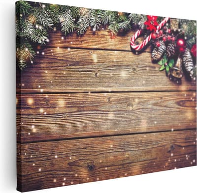 Artaza Canvas Schilderij Kersttakken - 40x30 cm - Klein - Muurdecoratie Winter - Schilderijen Op Canvas Dennenappels - Kerstversiering