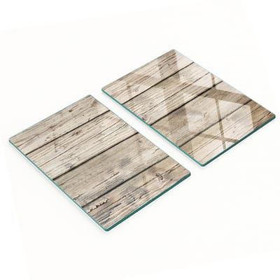 Set van gehard glazen keukenplanken met houtnerfpatroon, 2x40x52 cm