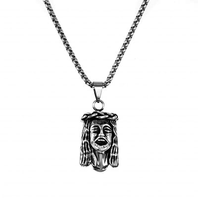 60cm Ketting + Jezus Christus Hoofd Hanger Unisex - Stalen Zilverkleur - Heilige Gezicht
