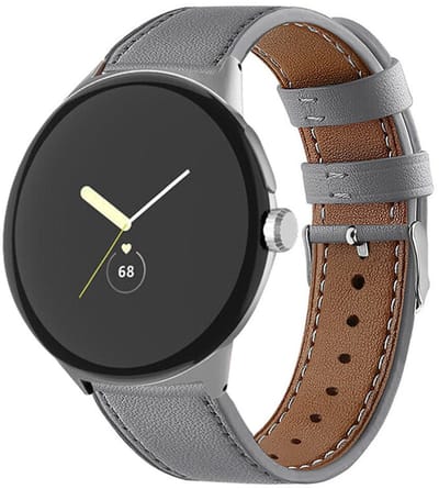 Leren bandje - RVS - geschikt voor Google Pixel Watch 3 (45 mm) en Pixel Watch 4 (45mm) - gespsluiting - grijs