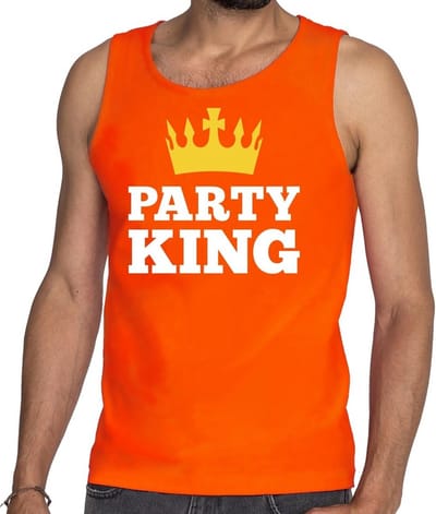 Oranje Party King tanktop / mouwloos shirt - Singlet voor heren - Koningsdag kleding S