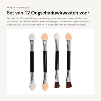 Dailygoods- Oogschaduwkwast Set van 12 - Dubbelzijdige Kwasten - Geschikt voor Eyeliner/Wimpers - Make-up Details - Zacht Sponsmateriaal - 7,8 x 1 cm - Make-upkwasten