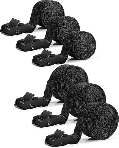 6 stuks spanbanden, kort, 1 m, 2 m, verstelbare sjorbanden met klemsluiting, zinklegering, kliksluiting, spanband, roestvrije bevestigingsriemen voor fiets, motorfiets, bagagepakketten