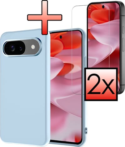 Hoesje - Met 2x Screenprotector - Geschikt voor Google Pixel 10 - Sterk & Shockproof - Back Cover - Siliconen Case - Telefoon Hoes - Lichtblauw