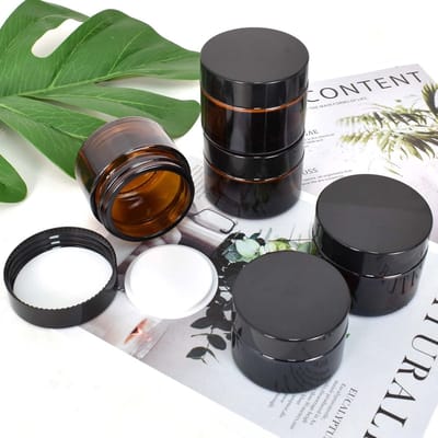 Candala glazen potjes, 6 -, crèmepotjes, 30 ml/50 ml, bruine glazen container, lege navulbare container, bruine zalfpotjes, voor dames, meisjes, cosmetica, crèmes, lotions, etherische oliën, poeder (30 g)