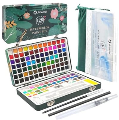 Aquarelverfset 128 Kleuren - Volwassen Waterverf Set met Aquarelpapier en Borstels voor Beginners en Professionals