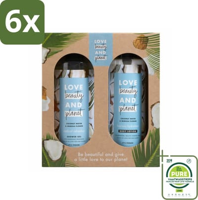 Love Beauty and Planet - Douchegel & Bodylotion - Kokoswater & Mimosabloem - Duo Geschenkset - Voordeelverpakking - 6 stuks - Kokoswater - Mimosabloem