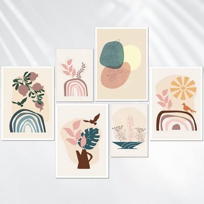 Set van 6 Minimalistische Figuur Muurkunst Posters voor Woonkamer en Slaapkamer - Inclusief A3 en A4 Formaten