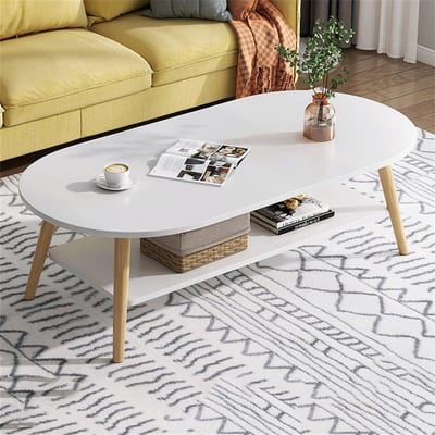 Ovale salontafel - Koffietafel bank - Woonkamer opbergen - Dubbellaags ontwerp - 120 x 60 cm - Wit