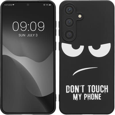 kwmobile telefoonhoesje geschikt voor Samsung Galaxy S25 Plus - Hoesje voor smartphone in wit / zwart - Backcover van TPU - Don't Touch My Phone design