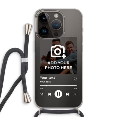 Gepersonaliseerd - Case Company® - Hoesje met koord geschikt voor iPhone 14 Pro hoesje met Koord - Music Player - Telefoonhoesje met Zwart Koord - Extra Bescherming aan alle Kanten en Over de Schermrand