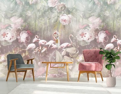 INGK - Floral Utopia Behang - Flamingo Found Light