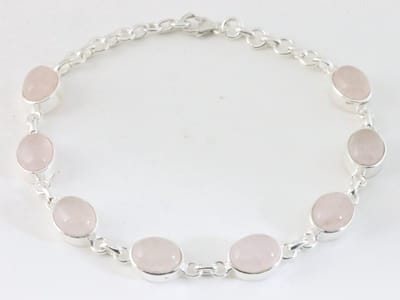 Hoogglans zilveren armband met rozenkwarts