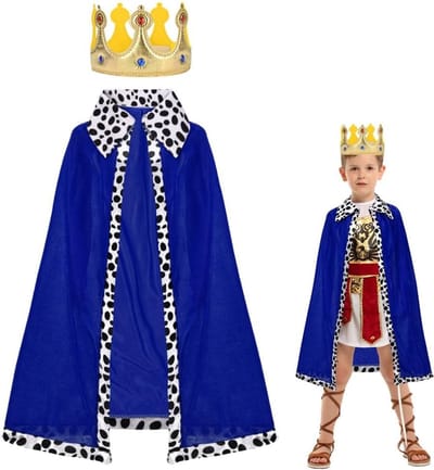 Middeleeuwse Cape met Kap voor Volwassenen en Kinderen, Koning en Koningin Kostuum voor Halloween, Kerst en Carnaval, Rood en Blauw, Perfect voor Feestjes en Theatrale Optredens