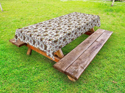 ABAKUHAUS Dia De Los Muertos Outdoor Tafelkleed, Mexicaans Etnisch, Decoratief Wasbaar Picknicktafelkleed, 145 x 265 cm, Wit en Meerkleurig