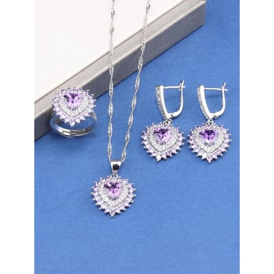 Hartvorm Romantische Fijne Sieradensets   Bruidsjurk Accessoires Vrouwen Ketting En Hanger Oorbellen Ring Cadeausets resizable