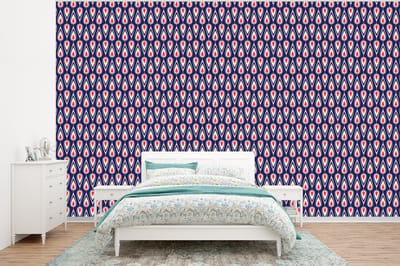 Behang - Fotobehang Patronen - Vintage - Blauw - Rood - Breedte 320 cm x hoogte 240 cm