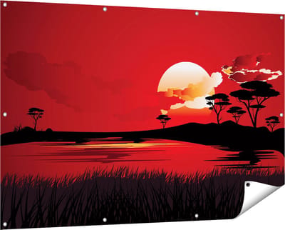Gards Tuinposter Rode Zonsondergang in de Savanne - Abstract - 150x100 cm - Tuindoek - Tuindecoratie - Wanddecoratie buiten - Tuinschilderij
