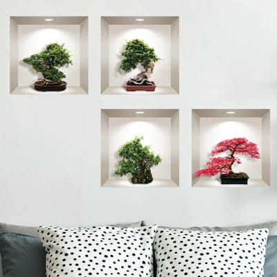 3D bonsai stickers van kleurrijke esdoornbomen, 60 x 60 cm